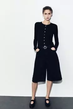 Футболка в рубчик на пуговицах ZARA, черный