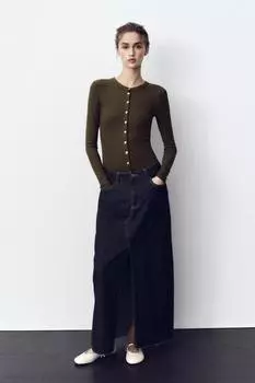 Футболка в рубчик на пуговицах ZARA, цвет Dark olive