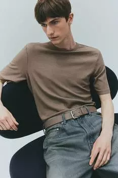 Футболка в рубчик облегающего кроя H&M, бежевый