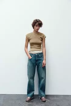 Футболка в рубчик с эффектом выцветания ZARA, охра