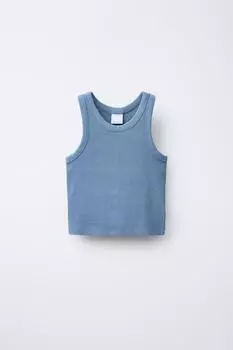 Футболка в рубчик с эффектом выцветания ZARA, светло-синий