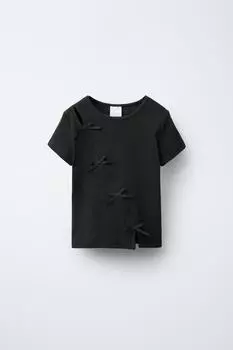 Футболка в рубчик с бантиками ZARA, антрацитовый серый