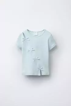 Футболка в рубчик с бантиками ZARA, синий