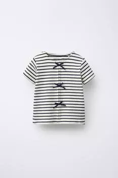 Футболка в рубчик с бантиками ZARA, темно-синий