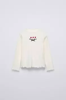 Футболка в рубчик с бантом ZARA, экрю