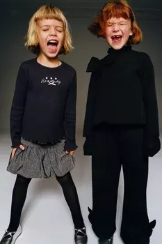 Футболка в рубчик с бантом ZARA, черный