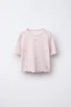 Футболка в рубчик с бисером ZARA, розовый