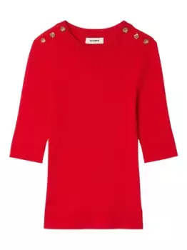 Футболка в рубчик с декоративными пуговицами SANDRO, красный