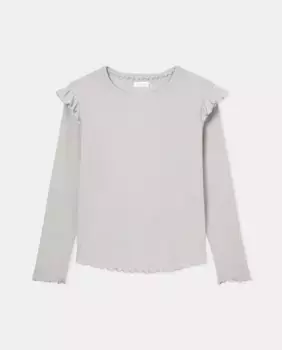 Футболка в рубчик с длинными рукавами для девочек Cotton Juice, светло-серый