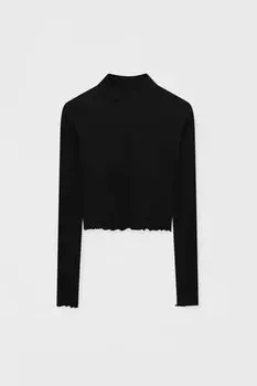 Футболка в рубчик с длинными рукавами и воротником-стойкой Perkins PULL&amp;BEAR