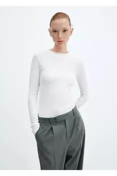 Футболка в рубчик с длинными рукавами Mango, белый