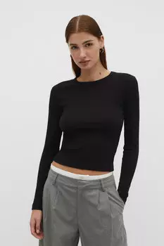Футболка в рубчик с длинными рукавами Stradivarius, черный