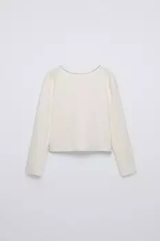 Футболка в рубчик с драгоценностями ZARA, экрю