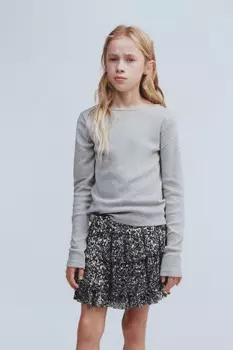 Футболка в рубчик с драгоценностями ZARA, серый мергель