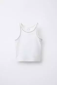 Футболка в рубчик с драгоценными камнями ZARA, белый