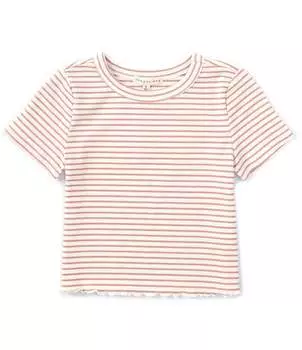 Футболка в рубчик с короткими рукавами Copper Key для больших девочек 7–16 лет с салатовым краем, розовый