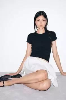 Футболка в рубчик с кружевной отделкой H&M, черный