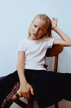 Футболка в рубчик с лентами и бантами ZARA, розовый