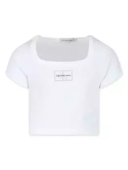 Футболка в рубчик с нашивкой-логотипом Calvin Klein Kids, белый