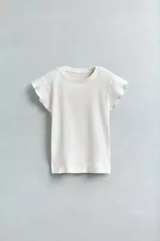Футболка в рубчик с оборками ZARA, экрю
