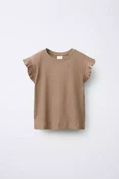 Футболка в рубчик с оборками ZARA, цвет Dark camel