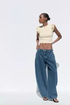 Футболка в рубчик с оборками ZARA, желтый