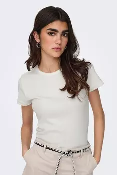 Футболка в рубчик с овальным вырезом Jdy, белый