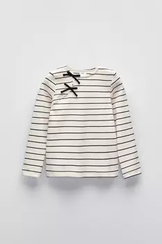Футболка в рубчик с полосатой лентой ZARA, цвет stripes
