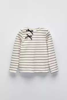 Футболка в рубчик с полосатой лентой ZARA, цвет stripes