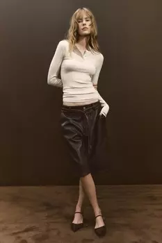 Футболка в рубчик с пуговицами ZARA, песочный