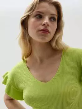 Футболка в рубчик с рукавами и воланами Hybrid, цвет apple green