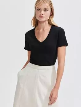 Футболка в рубчик с v-образнымвырезом Ro&Zo, черный