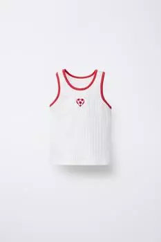 Футболка в рубчик с вышивкой ZARA, красный