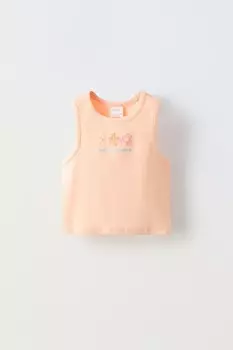 Футболка в рубчик с вышивкой ZARA, оранжевый