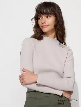 Футболка в рубчик с высоким воротом длинный рукав Uniqlo, серый
