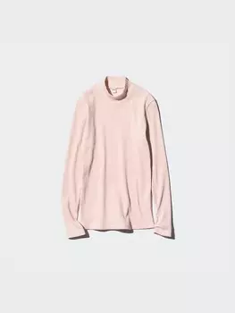Футболка в рубчик с высоким воротом длинный рукав Uniqlo, розовый