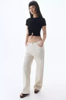 Футболка в рубчик с жемчужной отделкой H&M, черный