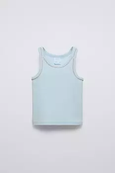 Футболка в рубчик со стразами ZARA, светло-голубой