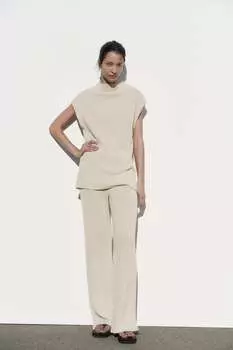 Футболка в рустик ZARA, песок/мергель