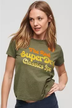 Футболка в стиле 70-х с надписью и логотипом Superdry, зеленый
