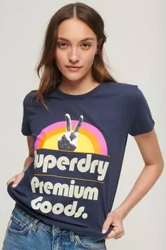 Футболка в стиле ретро 70-х с логотипом Superdry, синий