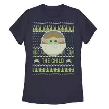 Футболка в стиле рождественского свитера для детей Junior's Star Wars The Mandalorian The Child Licensed Character, темно-синий