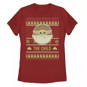Футболка в стиле рождественского свитера для детей Junior's Star Wars The Mandalorian The Child Licensed Character, красный