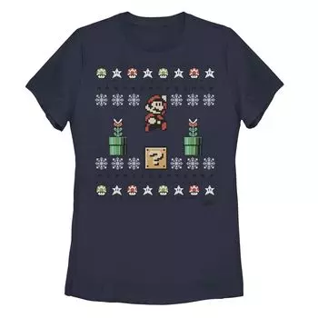 Футболка в стиле рождественского свитера Super Mario для юниоров с изображением 8-битного уродливого рождественского свитера Licensed Character