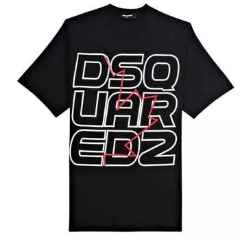 Футболка в стиле техно с кленовым листом больших размеров Dsquared2, черный