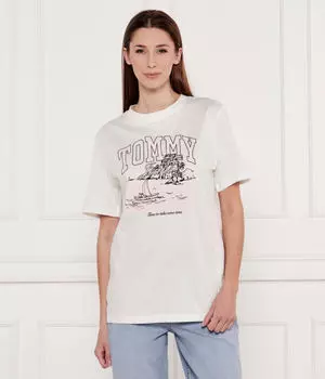 Футболка в тон тропикам Loose fit Tommy Jeans, экрю