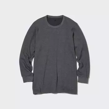 Футболка вафельная Uniqlo Heattech с круглым вырезом, темно - серый