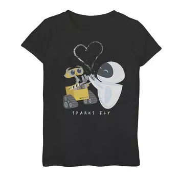 Футболка Wall-E and Eve Sparks Fly Portrait для девочек 7–16 лет с портретом Disney/Pixar ко Дню святого Валентина Disney / Pixar