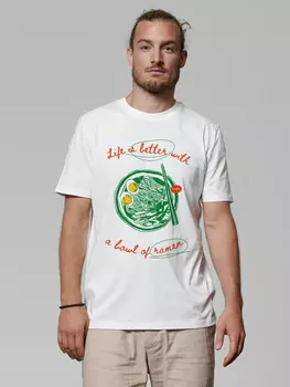 Футболка wat? Apparel T-Shirt Life is better with ramen, белый