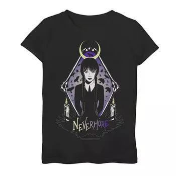 Футболка Wednesday Adams Nevermore Moon Ravens And Candles для девочек 7–16 лет с рисунком Licensed Character, черный